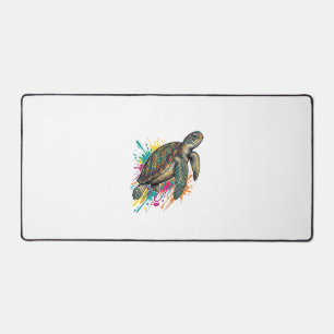 Vintage-Stich-Schildkröte-Farbsplash-Shirt_1 Schreibtischunterlage
