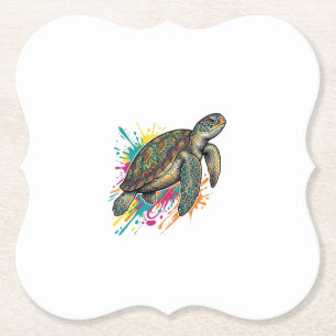 Vintage-Stich-Schildkröte-Farbsplash-Shirt_1 Untersetzer