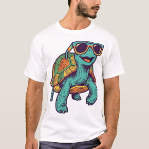 Vintage-Stich Schildkröte mit Regenbogen-Sonnenbri T-Shirt