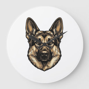 Vintage-Stich-Shepherd-Hund-Vektordesign_1 Große Wanduhr