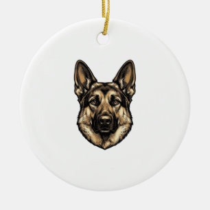 Vintage-Stich-Shepherd-Hund-Vektordesign_1 Keramik Ornament