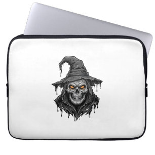 Vintage-Stich Skull Witch Hut Halloween-Shirt_ Laptopschutzhülle