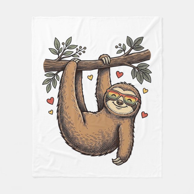 Vintage-Stich Sloth Herz Regenbogen-Shirt-Design Fleecedecke (Vorderseite)