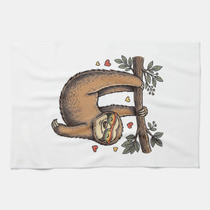 Vintage-Stich Sloth Herz Regenbogen-Shirt-Design Geschirrtuch