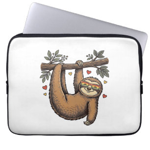 Vintage-Stich-Sloth-Herz-Regenbogen-Shirt-Design Laptopschutzhülle