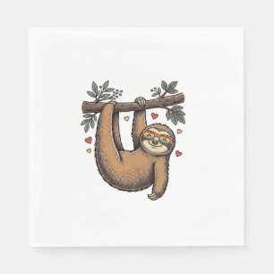 Vintage-Stich-Sloth-Herz-Regenbogen-Shirt-Design Serviette