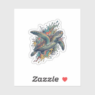 Vintage-Stichillustration Meeresschildkröte Splash Aufkleber