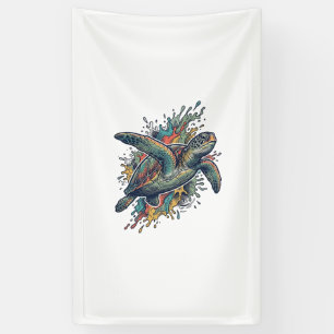 Vintage-Stichillustration Meeresschildkröte Splash Banner