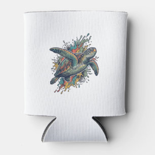 Vintage-Stichillustration Meeresschildkröte Splash Dosenkühler