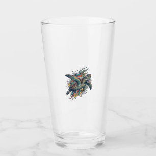 Vintage-Stichillustration Meeresschildkröte Splash Glas