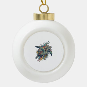 Vintage-Stichillustration Meeresschildkröte Splash Keramik Kugel-Ornament