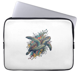 Vintage-Stichillustration Meeresschildkröte Splash Laptopschutzhülle