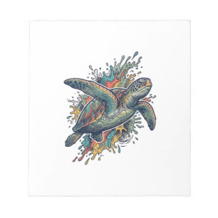 Vintage-Stichillustration Meeresschildkröte Splash Notizblock