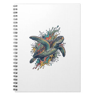 Vintage-Stichillustration Meeresschildkröte Splash Notizblock