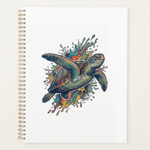 Vintage-Stichillustration Meeresschildkröte Splash Planer