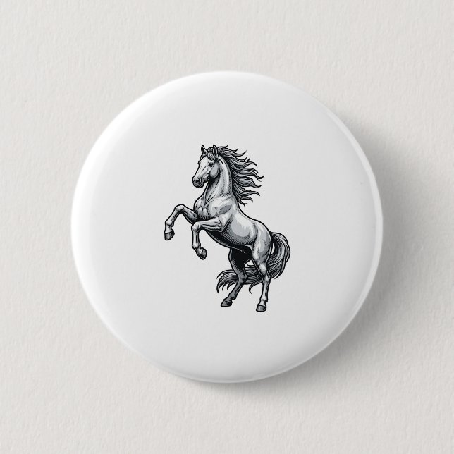 Vintage-Stichzeichnung Aufbäumendes Pferd Vektor-D Button (Vorderseite)