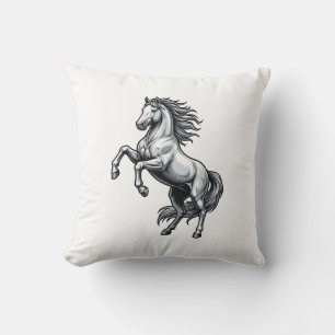 Vintage-Stichzeichnung Aufbäumendes Pferd Vektor-D Kissen