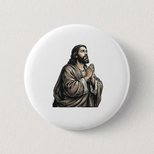 Vintage-Stichzeichnung betender Mann religiöses He Button
