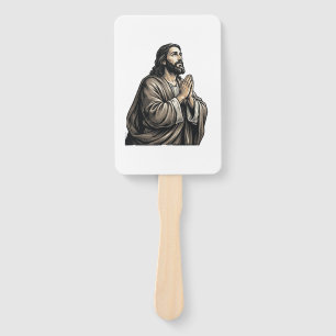 Vintage-Stichzeichnung betender Mann religiöses He Fächer