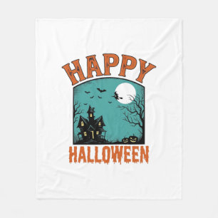 Vintage-Stichzeichnung Frohes Halloween Spukhaus D Fleecedecke