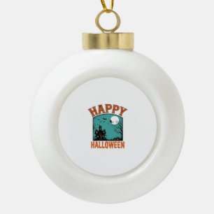 Vintage-Stichzeichnung Frohes Halloween Spukhaus D Keramik Kugel-Ornament