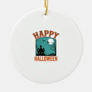 Vintage-Stichzeichnung Frohes Halloween Spukhaus D Keramik Ornament