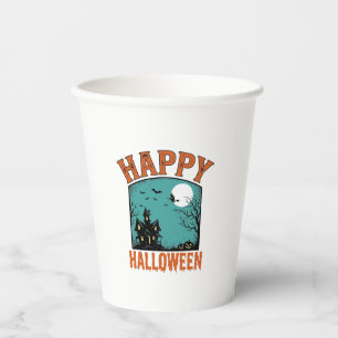 Vintage-Stichzeichnung Frohes Halloween Spukhaus D Pappbecher
