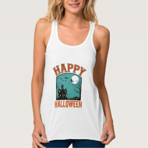 Vintage-Stichzeichnung Frohes Halloween Spukhaus D Tank Top