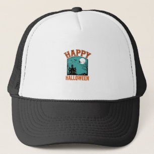 Vintage-Stichzeichnung Frohes Halloween Spukhaus D Truckerkappe