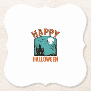 Vintage-Stichzeichnung Frohes Halloween Spukhaus D Untersetzer
