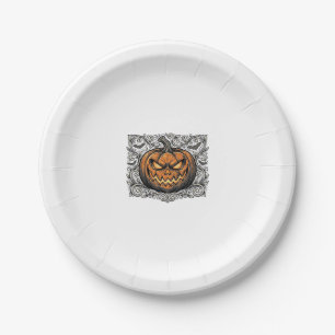 Vintage-Stichzeichnung Halloween-Kürbis-Shirt-Desi Pappteller