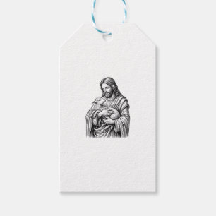 Vintage-Stichzeichnung Hirte hält Lamm Vektor Des Geschenkanhänger