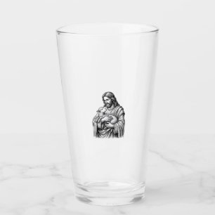 Vintage-Stichzeichnung Schäfer mit Lamm Vektor Des Glas