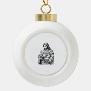 Vintage-Stichzeichnung Schäfer mit Lamm Vektor Des Keramik Kugel-Ornament
