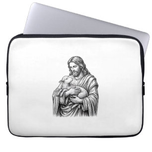 Vintage-Stichzeichnung Schäfer mit Lamm Vektor Des Laptopschutzhülle