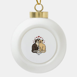 Vintage-Stichzeichnung Süßes Katzenpaar Liebesdesi Keramik Kugel-Ornament
