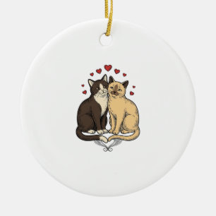 Vintage-Stichzeichnung Süßes Katzenpaar Liebesdesi Keramik Ornament