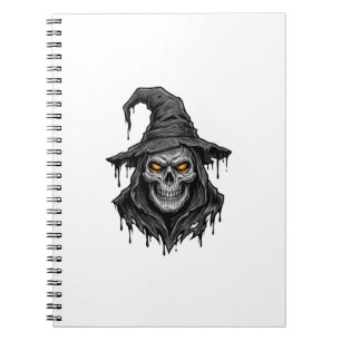 Vintage-Stichzeichnung Totenkopf Hexenhut Hallowee Notizblock