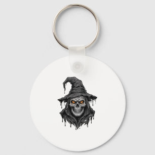Vintage-Stichzeichnung Totenkopf Hexenhut Hallowee Schlüsselanhänger