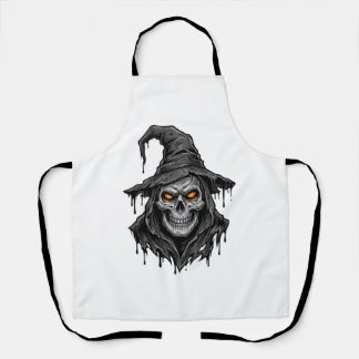 Vintage-Stichzeichnung Totenkopf Hexenhut Hallowee Schürze