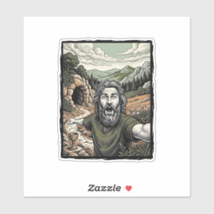 Vintage-Stichzeichnung überraschte bärtige Porträt Aufkleber