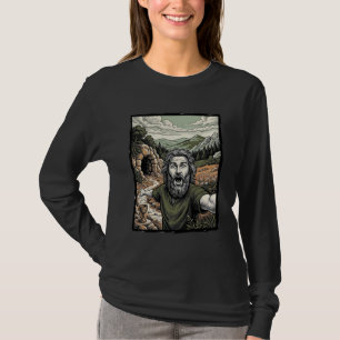 Vintage-Stichzeichnung überraschte bärtige Porträt T-Shirt