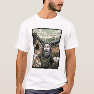 Vintage-Stichzeichnung überraschte bärtige Porträt T-Shirt