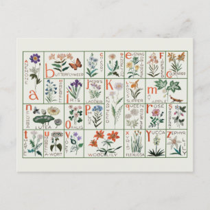 Vintage Stickerei-Alphabet-Muster Wildblumen Postkarte