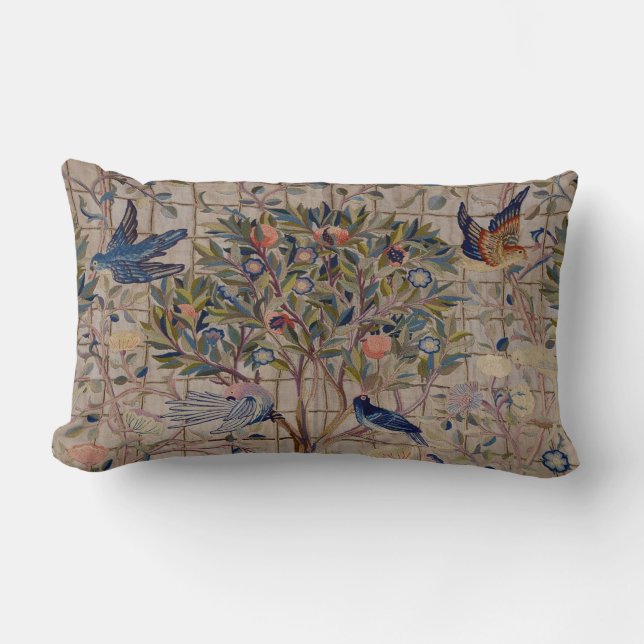 Vintage Stickerei-Granatäpfel auf Gitter-Kissen Lendenkissen (Vorderseite)