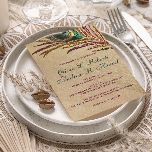 Vintage Stickerei Peacock Feather Wedites Einladun Einladung (Von Creator hochgeladen)