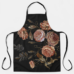 Vintage Stickerei: Rose auf schwarz. Schürze