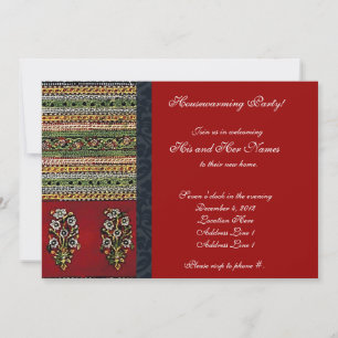 Vintage Stickerei Roter Hausbrand Einladung