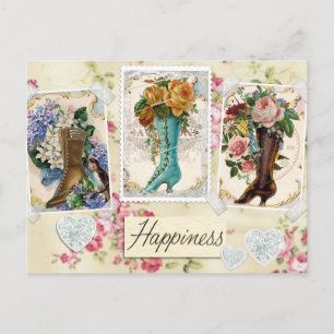 Vintage Stiefel Blumendesign Postkarte