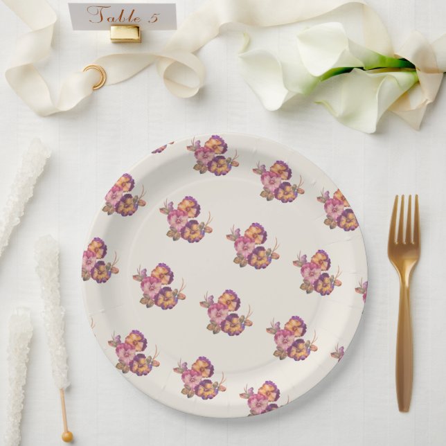 Vintage Stiefmütterchen Blumen Papier Teller | Gar (Hochzeit)